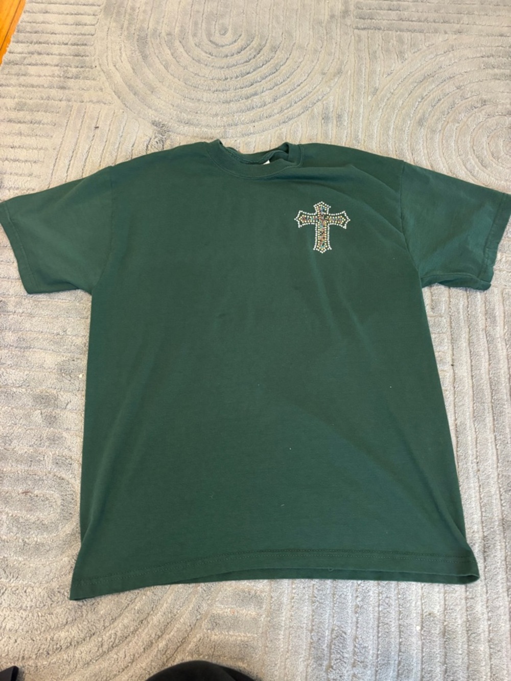 Ed Hardy Dark Green Short Sleeve Tee with Rhinestone Cross - Picture 2 of 4